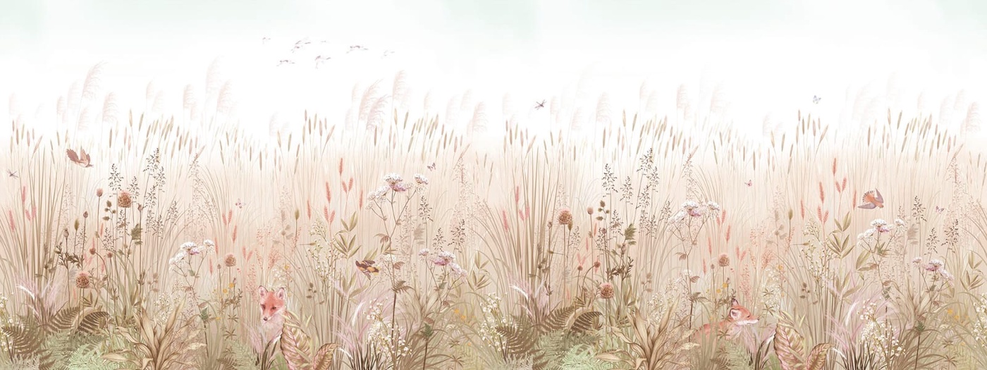 Фотообои и фрески на стену - в детскую комнату, в загородный дом, бежевые, поле, поляна, колосья