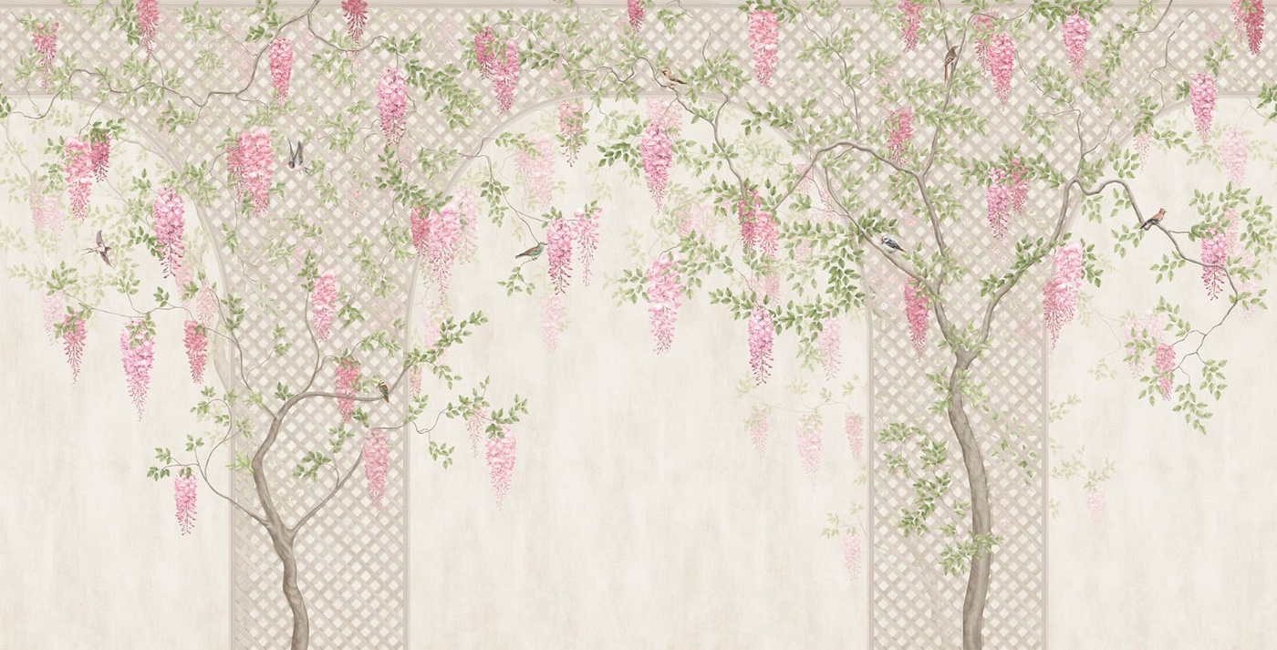 Фотообои на стену - в загородный дом, дерево, глициния