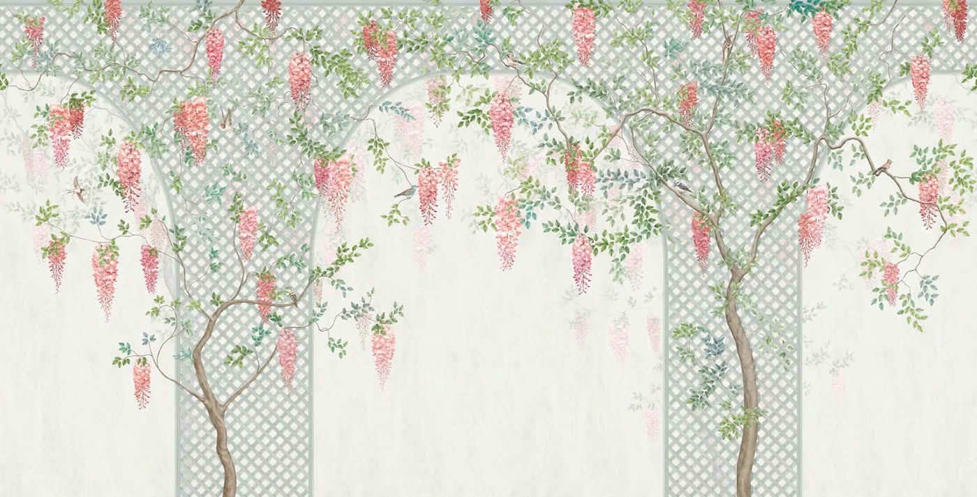 Фотообои и фрески на стену - в загородный дом, дерево, глициния, розовая