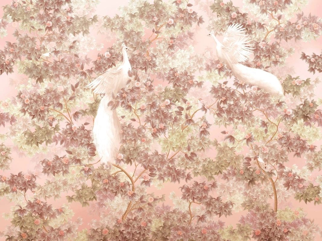 Фотообои на стену - в загородный дом, сад, павлины, бежевые