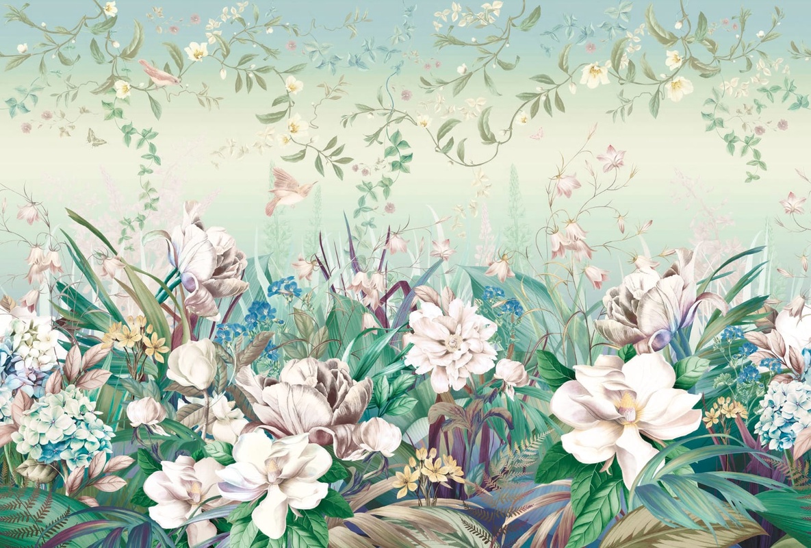 Фотообои на стену - в детскую комнату, в загородный дом, поляна, цветы, зеленая