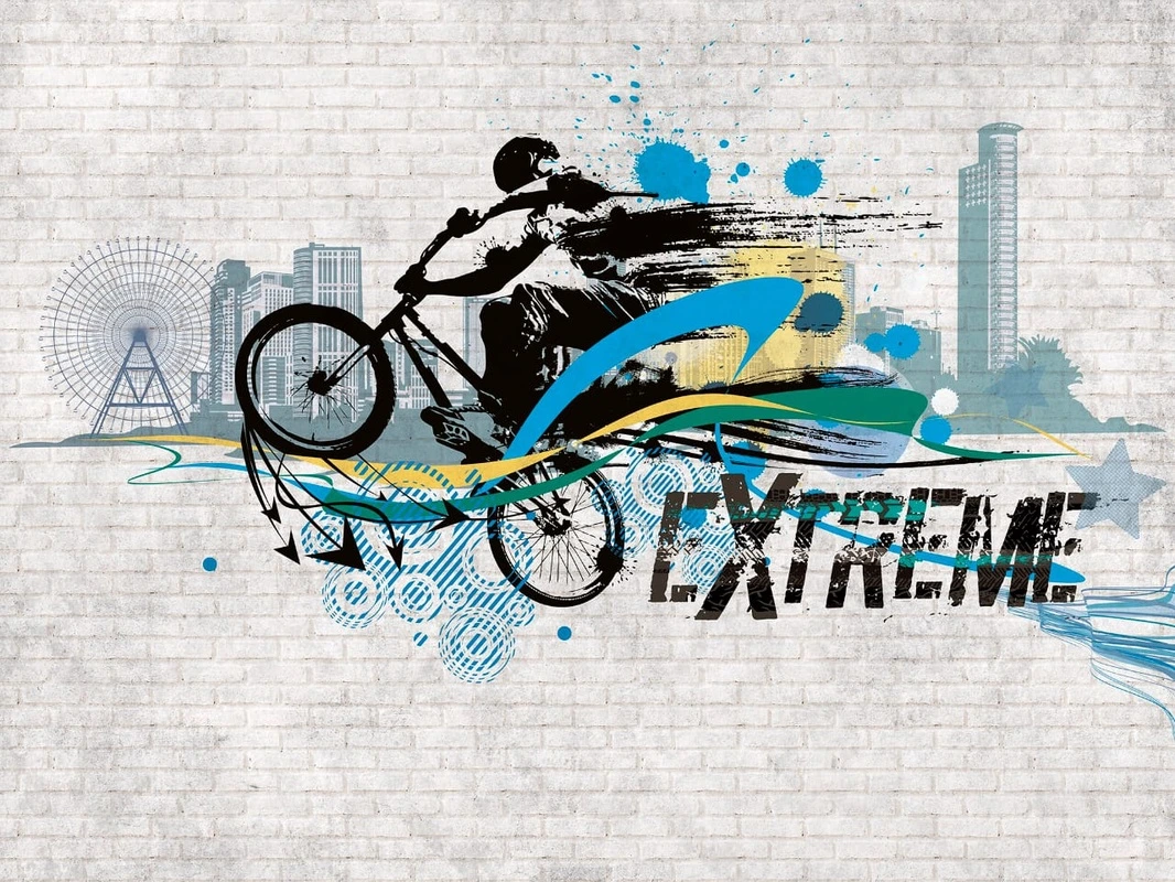 Фотообои на стену - молодежные, в комнату подростка, мотоциклист, голубая