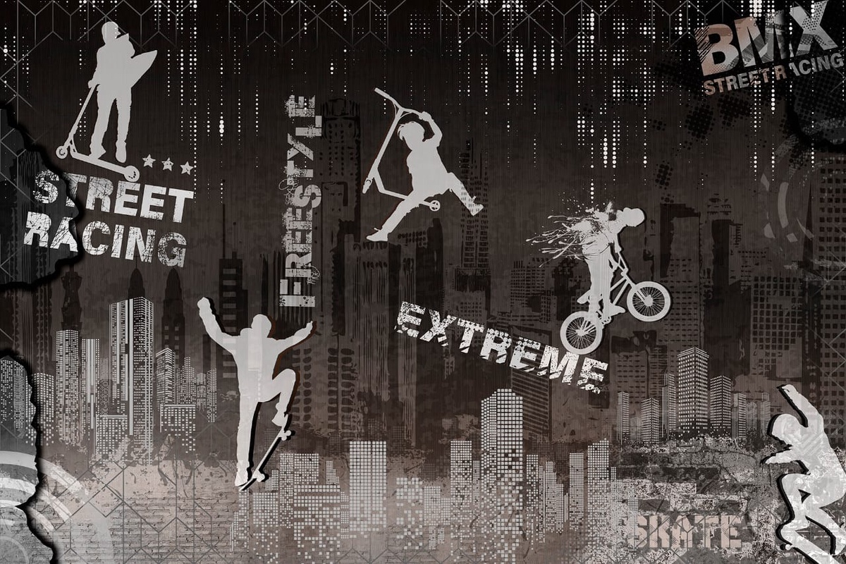 Фотообои и фрески на стену - молодежные, спорт, на коричневом фоне, на чёрном фоне