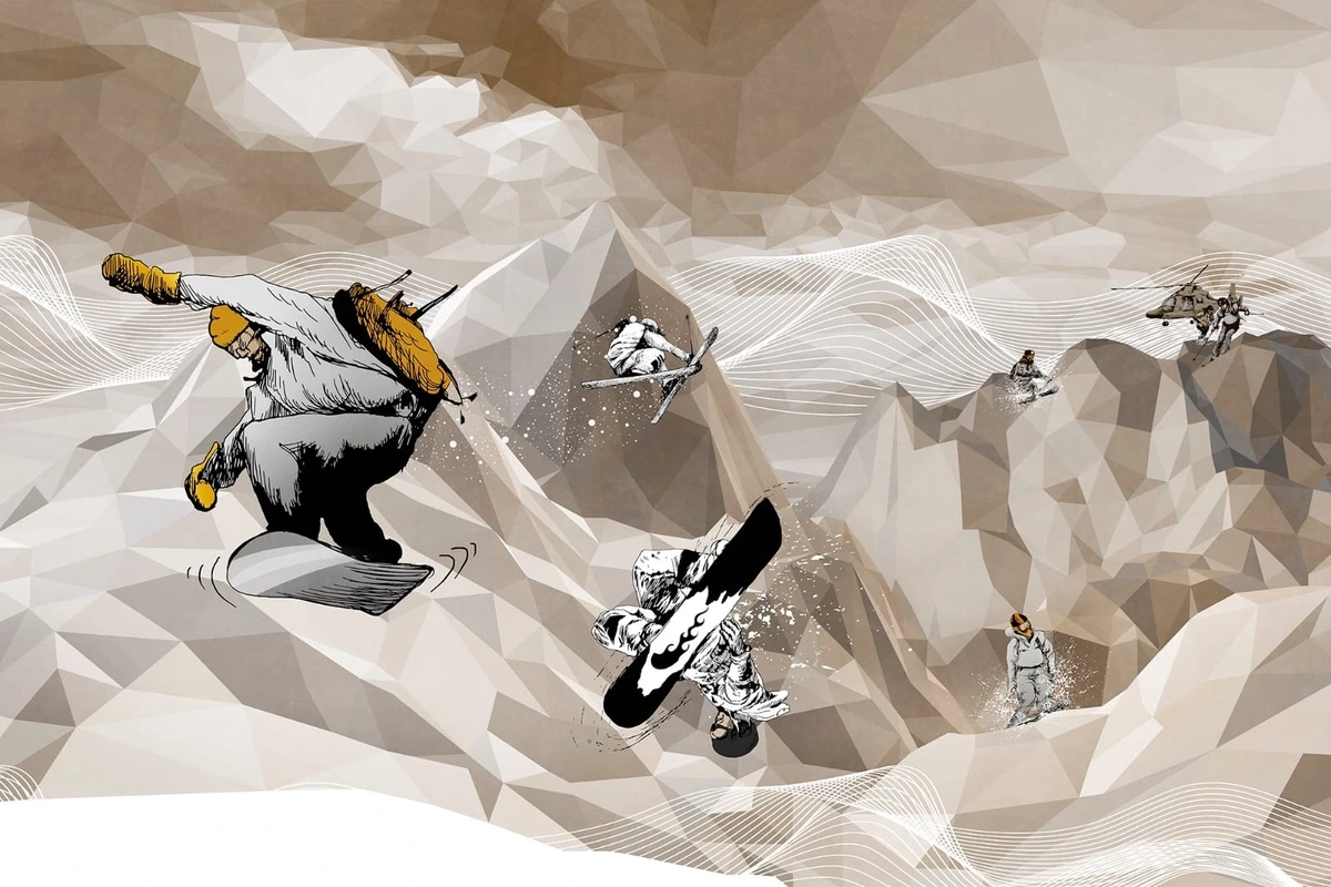 Фотообои на стену - молодежные, бежевые, сноубордисты