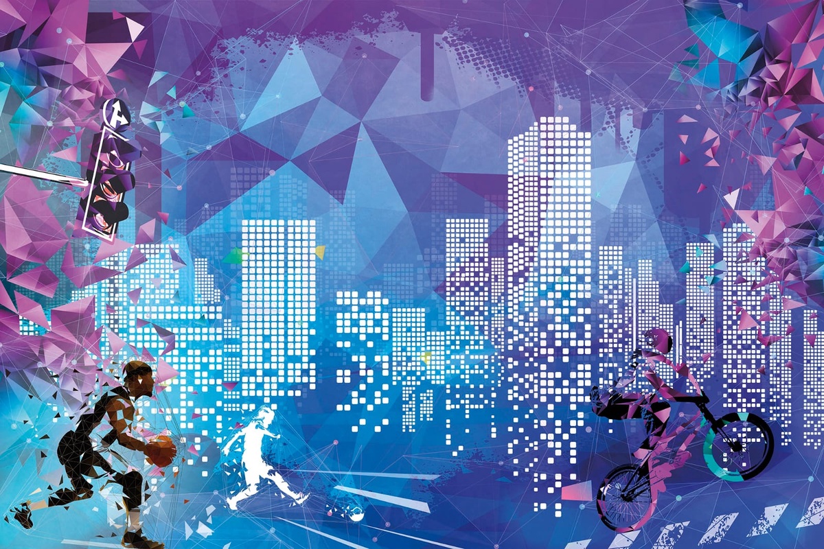 Фотообои и фрески на стену - молодежные, футболисты, синяя, сиреневая