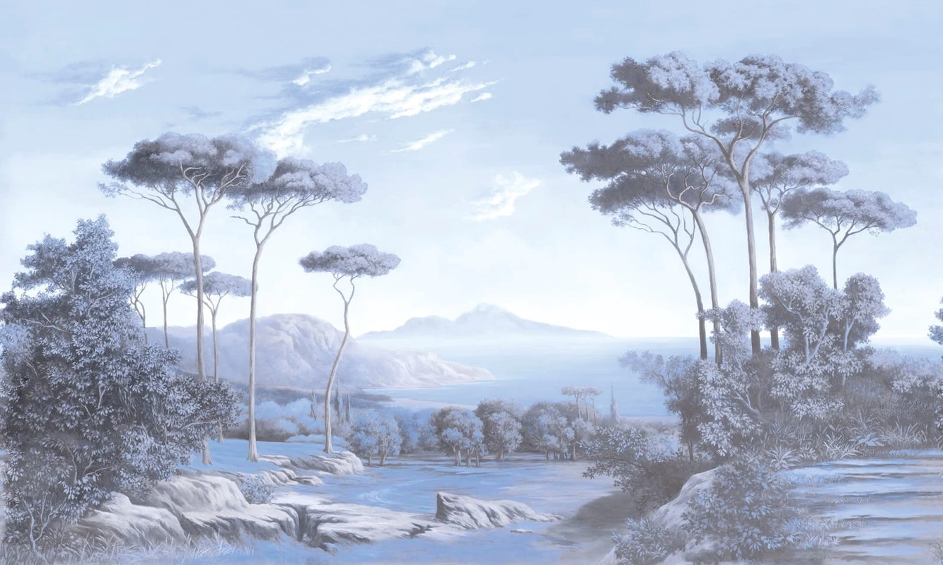 Фотообои и фрески на стену - пейзаж, итальянские сосны, голубая