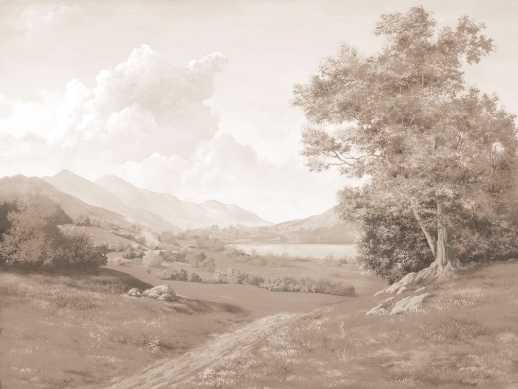 Фотообои на стену - пейзаж, дорога, поля, сепия