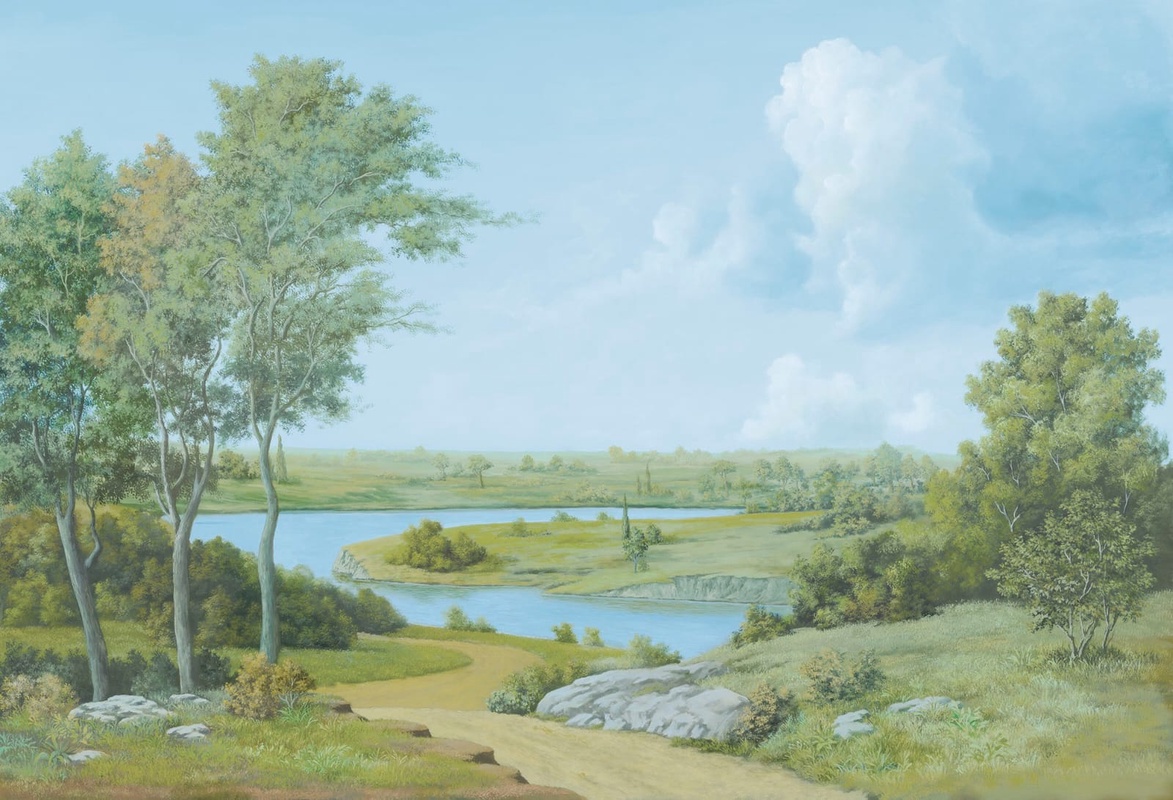 Фотообои на стену - пейзаж, русский, река, поля, зеленый, русский пейзаж, деревья