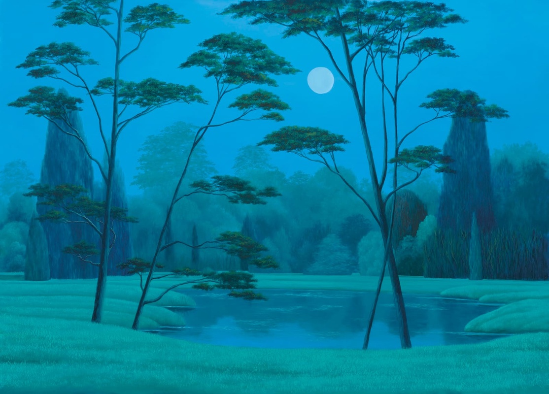 Фотообои на стену - пейзаж, ночной, итальянские сосны, деревья