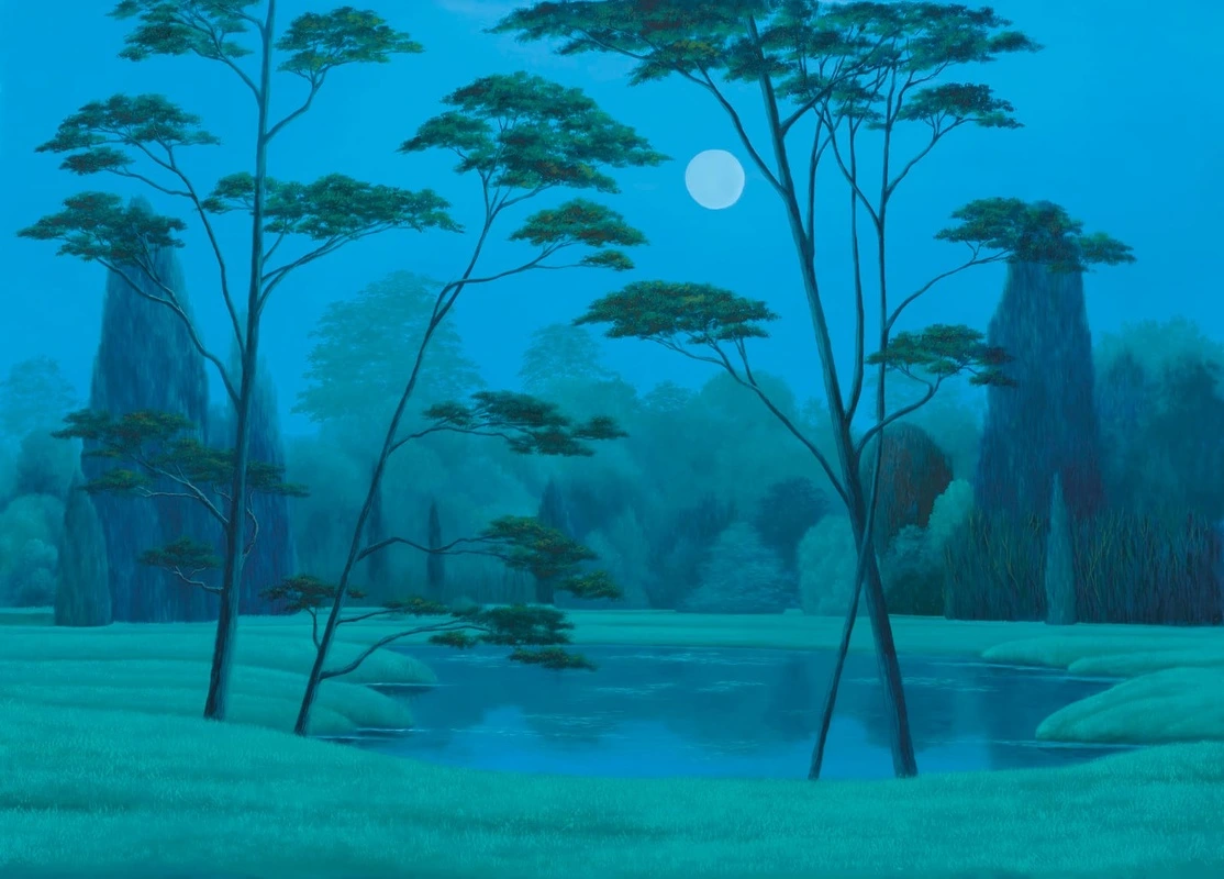 Фотообои и фрески на стену - пейзаж, ночной, итальянские сосны, деревья