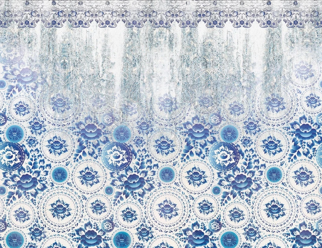 Фотообои на стену - гжель, синие, узоры, на белом фоне