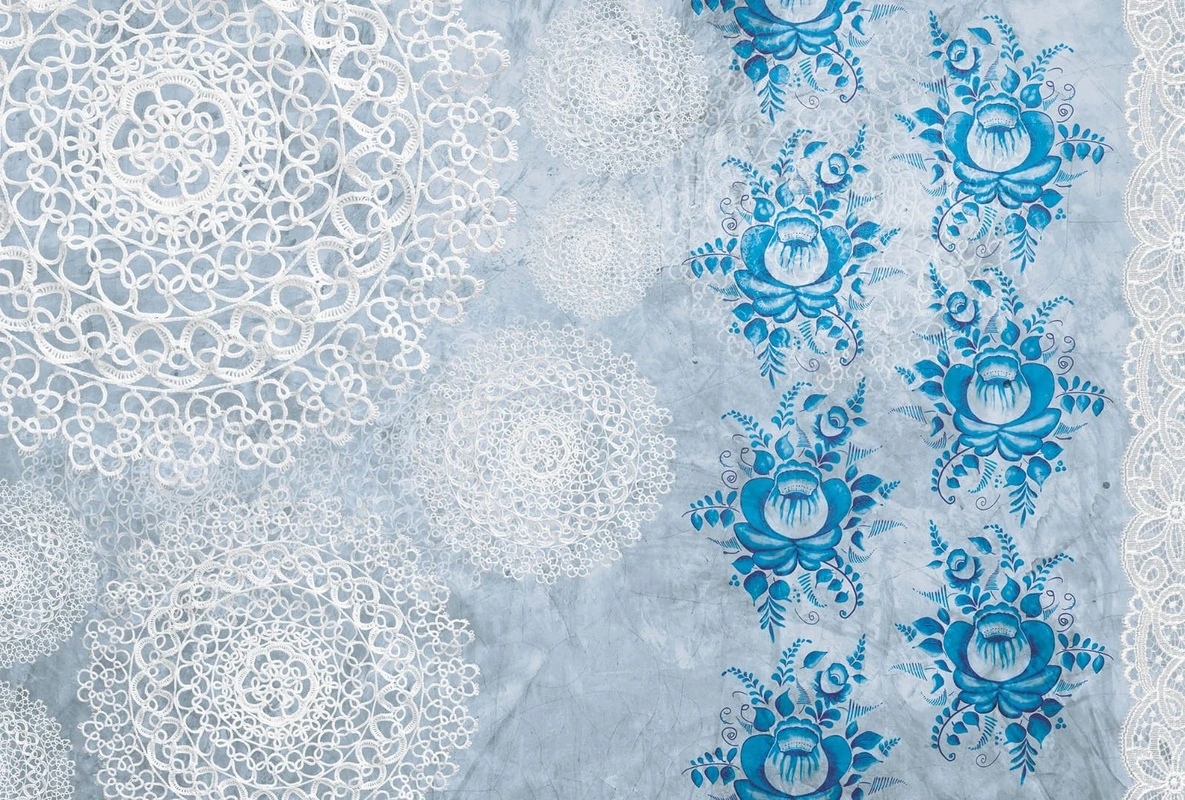 Фотообои на стену - кружево, голубая, кружева