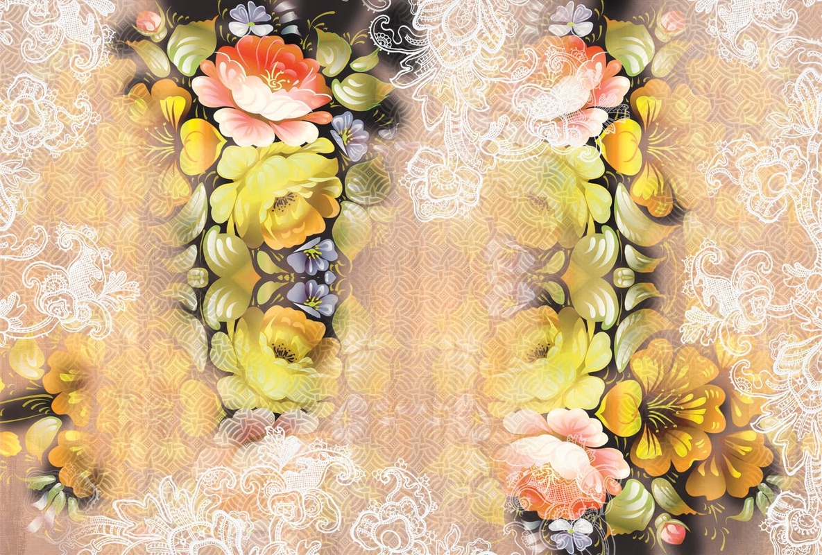 Фотообои на стену - роспись, городецкая, штукатурка