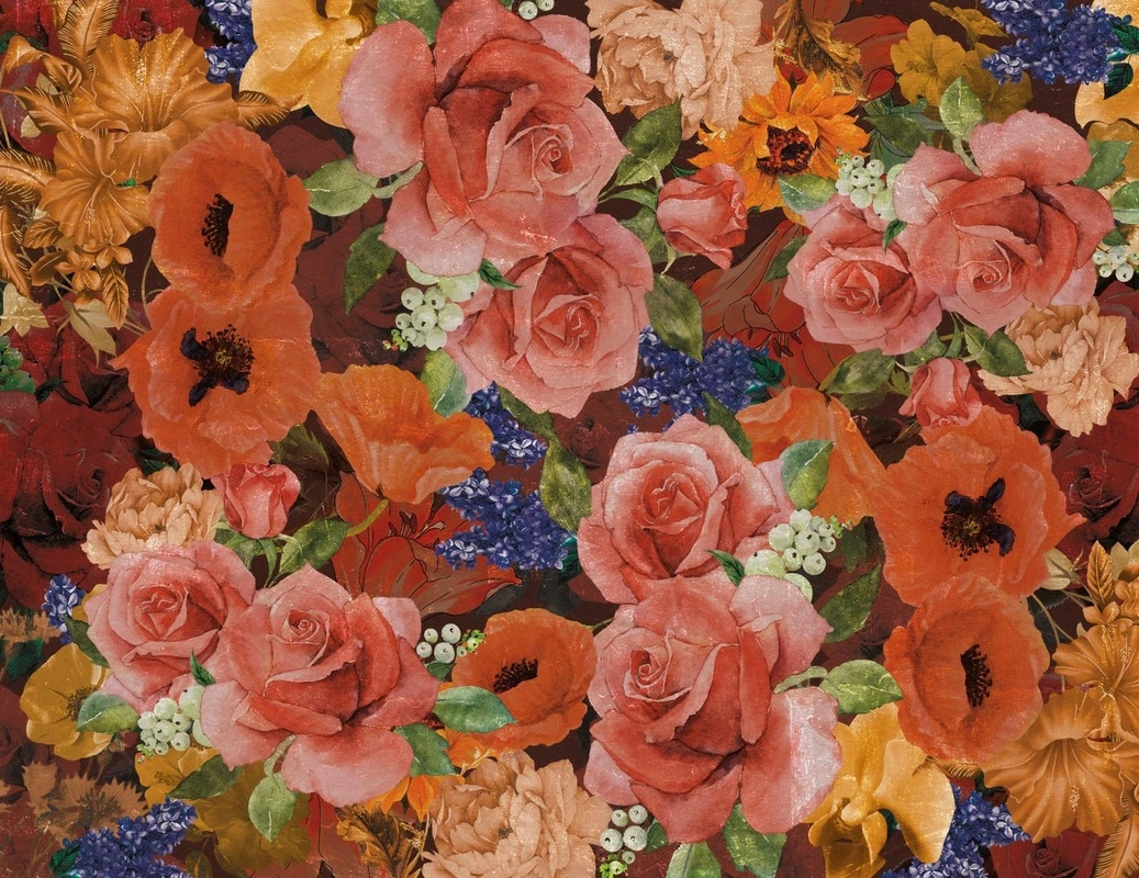 Фотообои и фрески на стену - роспись, цветы, красные