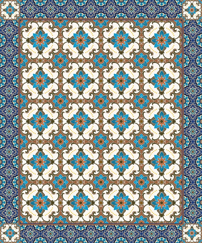 Фотообои и фрески на стену - арабески, узор, ковер, сине-коричневая