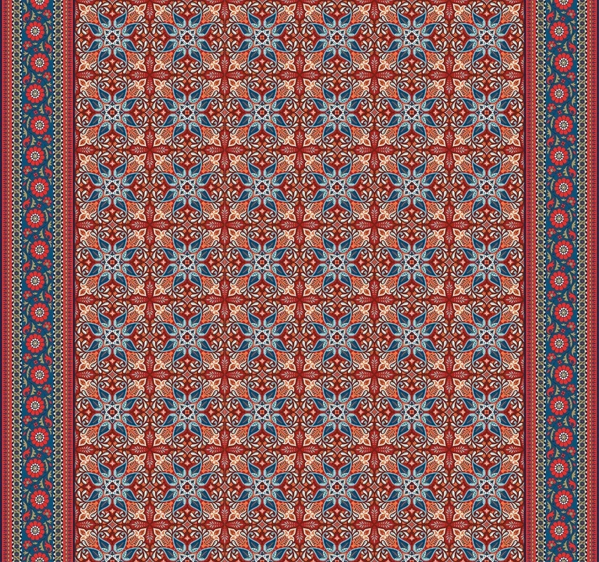 Фотообои и фрески на стену - арабески, ковер, красно-синяя, узор, красно-оранжевая