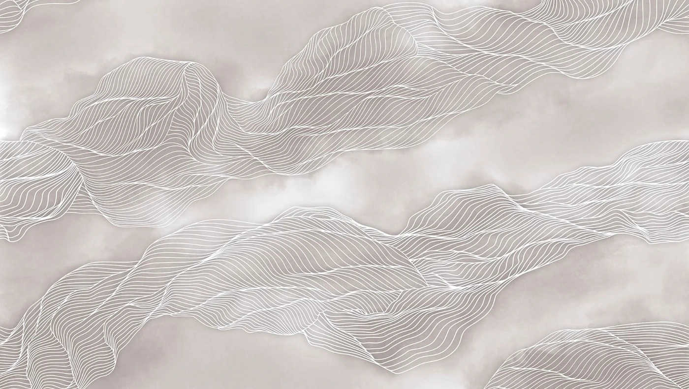 Фотообои и фрески на стену - графика, вуаль, серебряные линии, бежевые, с белым