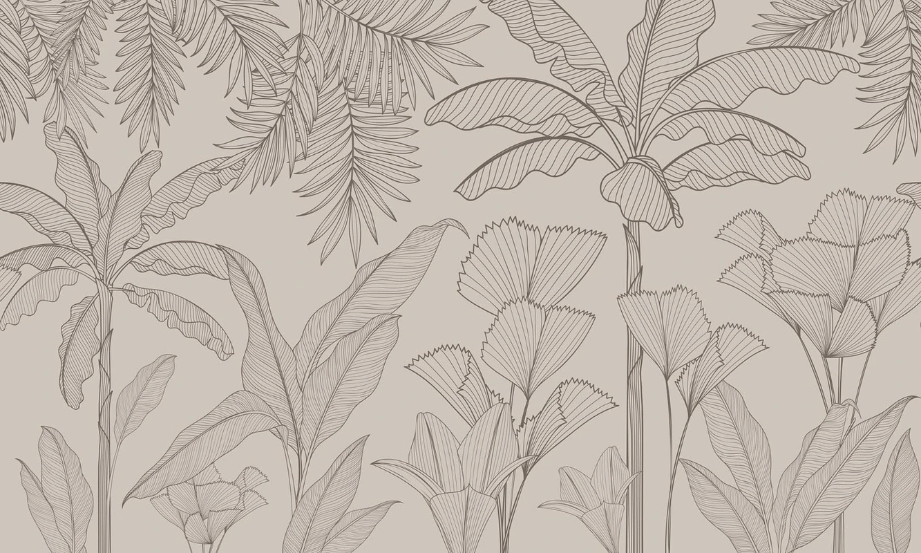 Фотообои и фрески на стену - графика, пальмы, черные линии, бежевые