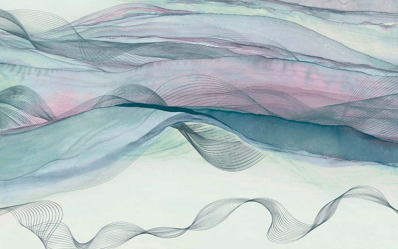 Фотообои и фрески на стену - абстракция, голубые линии, сиренево-голубая