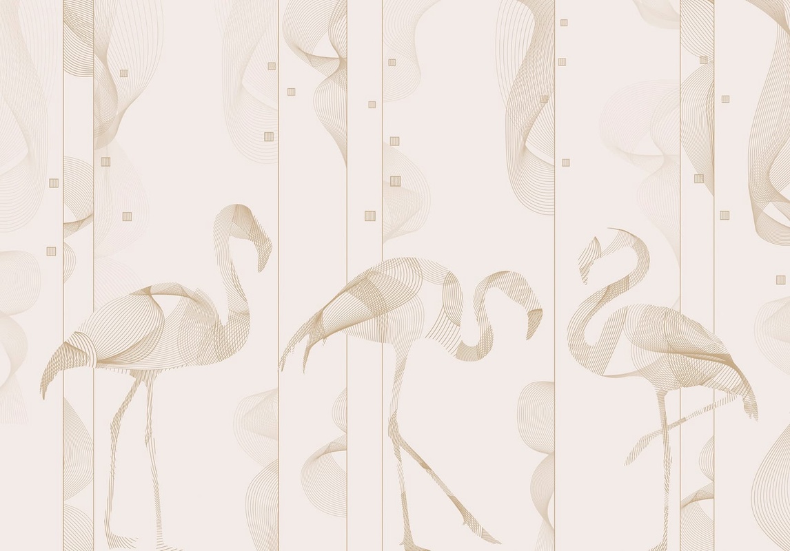 Фотообои на стену - графика, фламинго, бежевые линии, бежевые, светлые