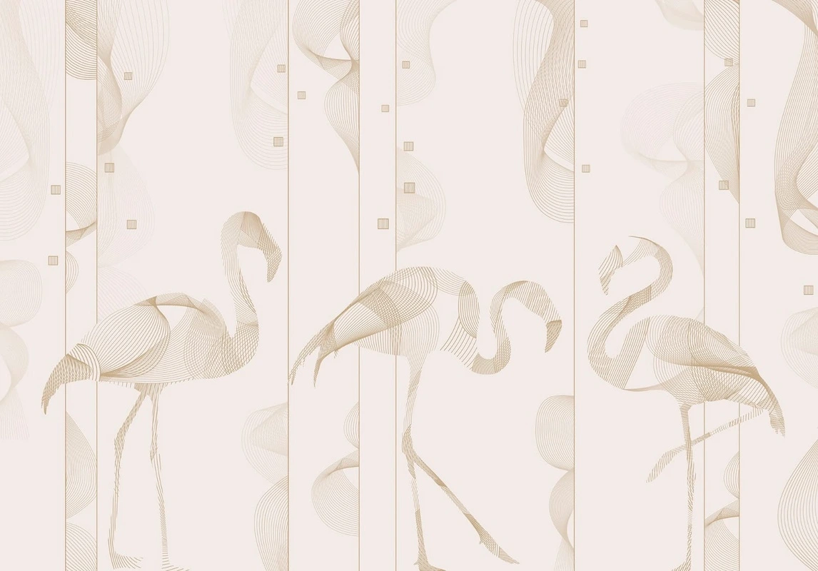 Фотообои и фрески на стену - графика, фламинго, бежевые линии, бежевые, светлые