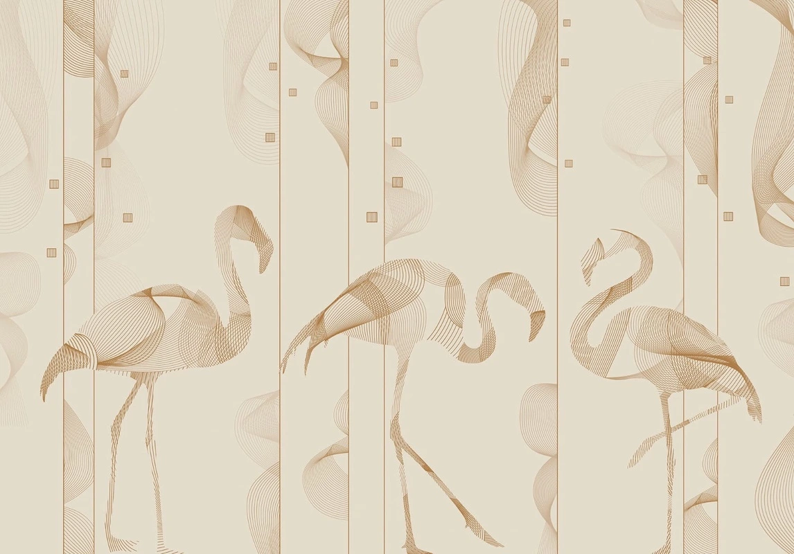 Фотообои и фрески на стену - графика, фламинго, бежевые, коричневые линии