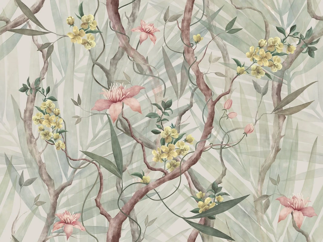 Фотообои и фрески на стену - шинуазри, сад, стволы, лианы, цветы