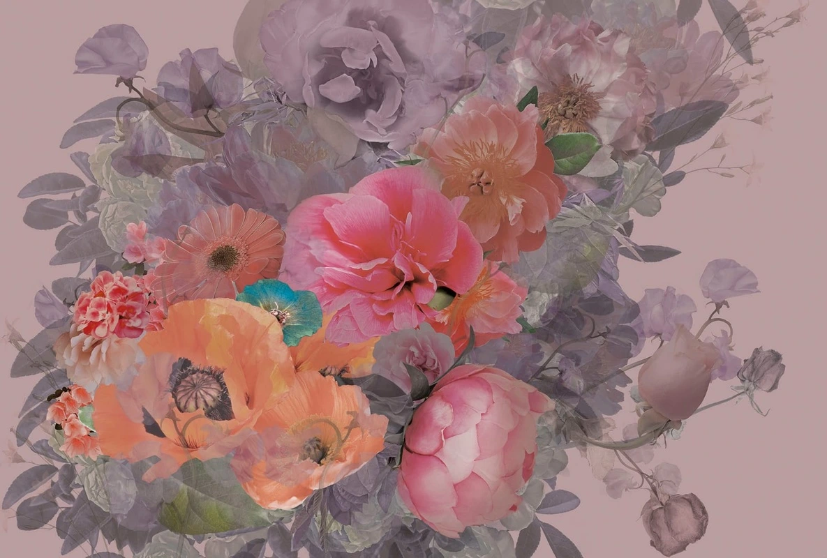 Фотообои и фрески на стену - цветы, на лиловом фоне