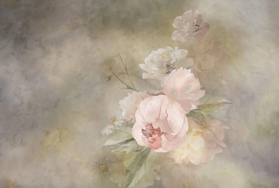 Фотообои на стену - цветы, белые, светлые, на сером