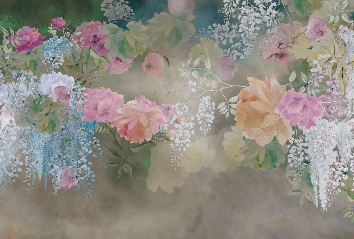 Фотообои и фрески на стену - цветы, на зеленом