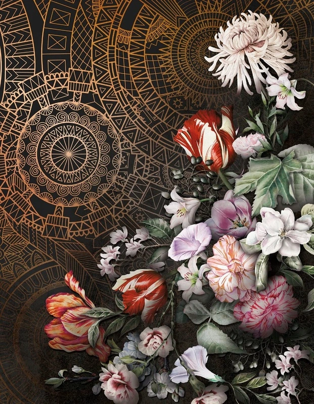 Фотообои и фрески на стену - цветы, узоры, золотые, тюльпаны