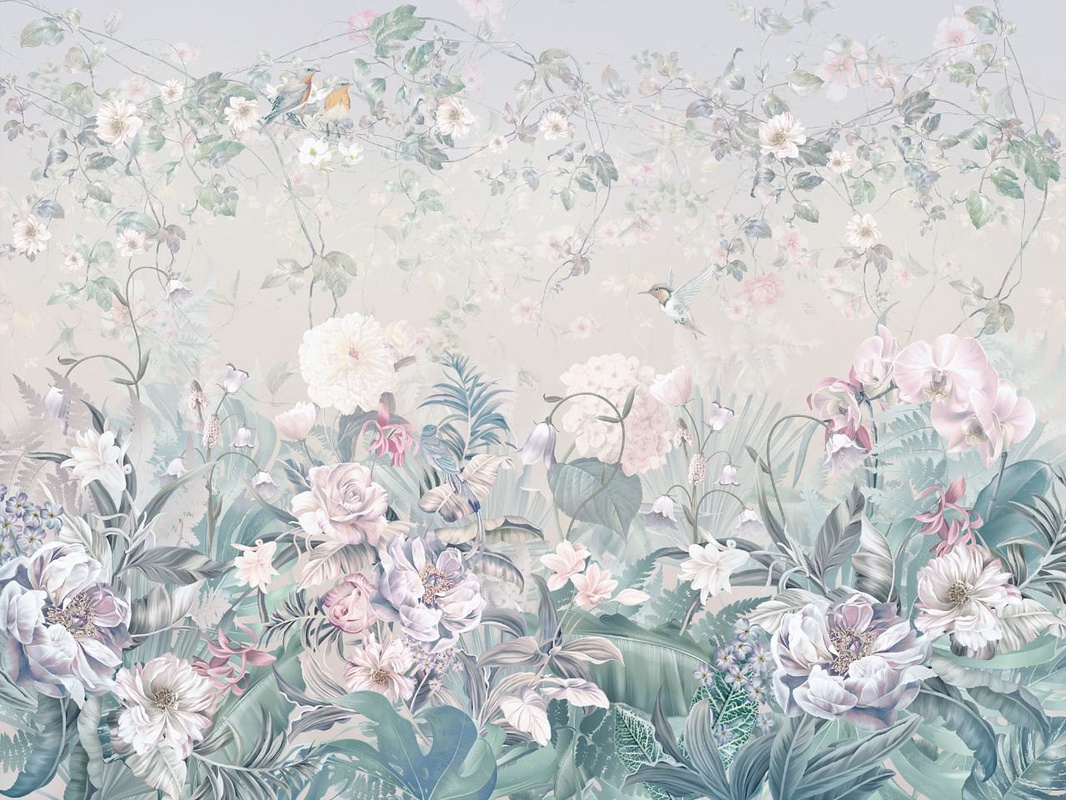 Фотообои на стену - цветы, в детскую комнату, в загородный дом, цветочная поляна, зеленая