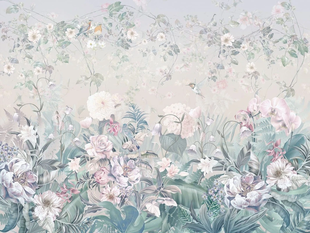 Фотообои и фрески на стену - цветы, в детскую комнату, в загородный дом, цветочная поляна, зеленая