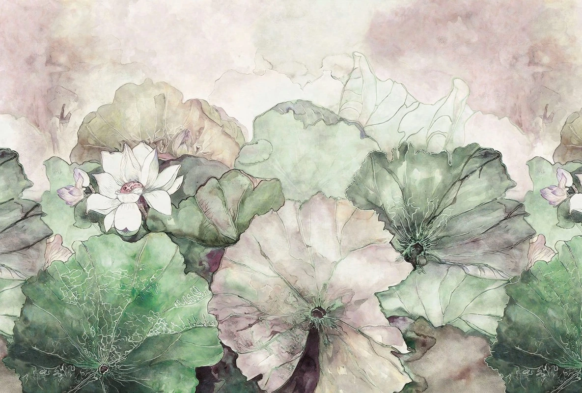 Фотообои и фрески на стену - цветы, листья, кувшинки, зеленая