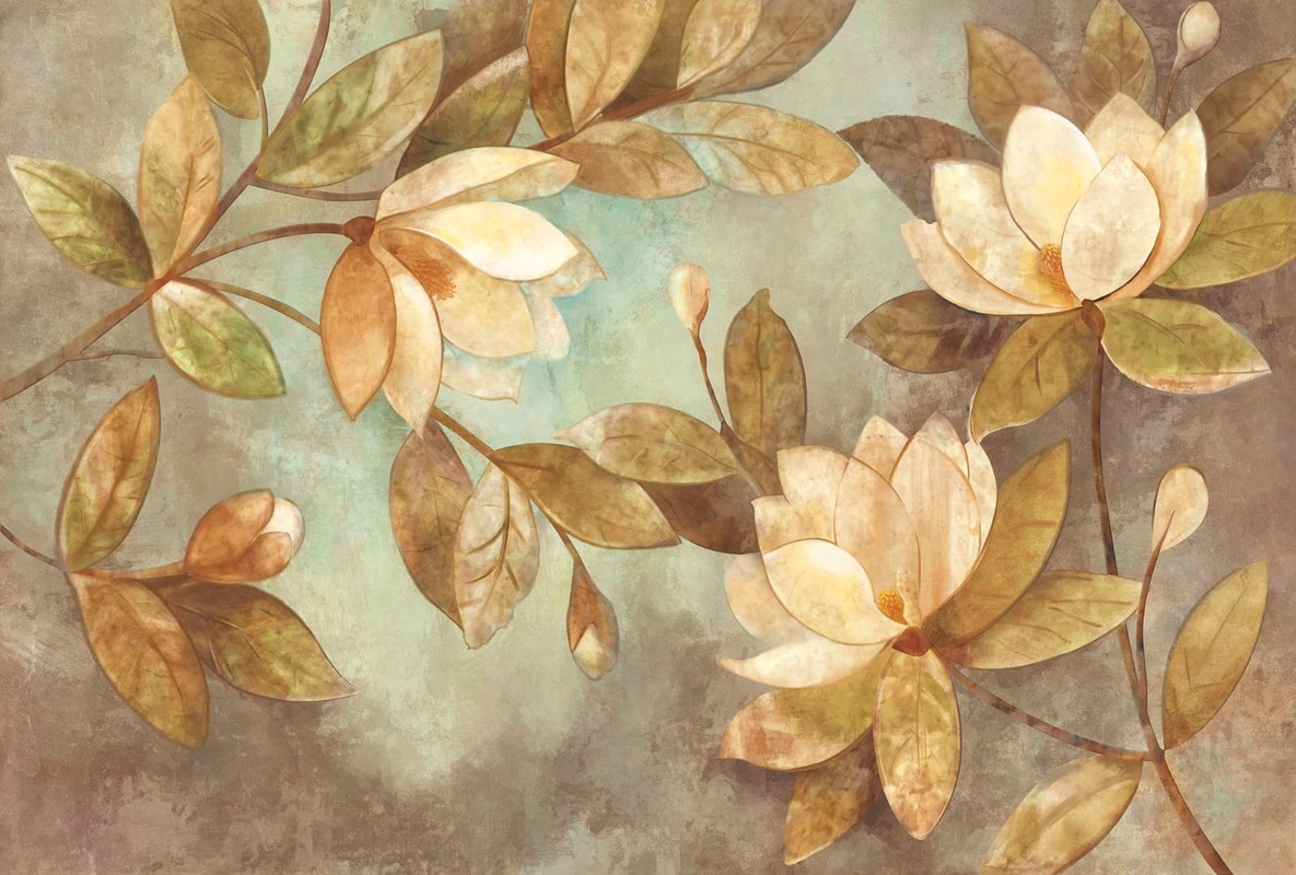 Фотообои и фрески на стену - цветы, магнолии, желтые, светло коричневые