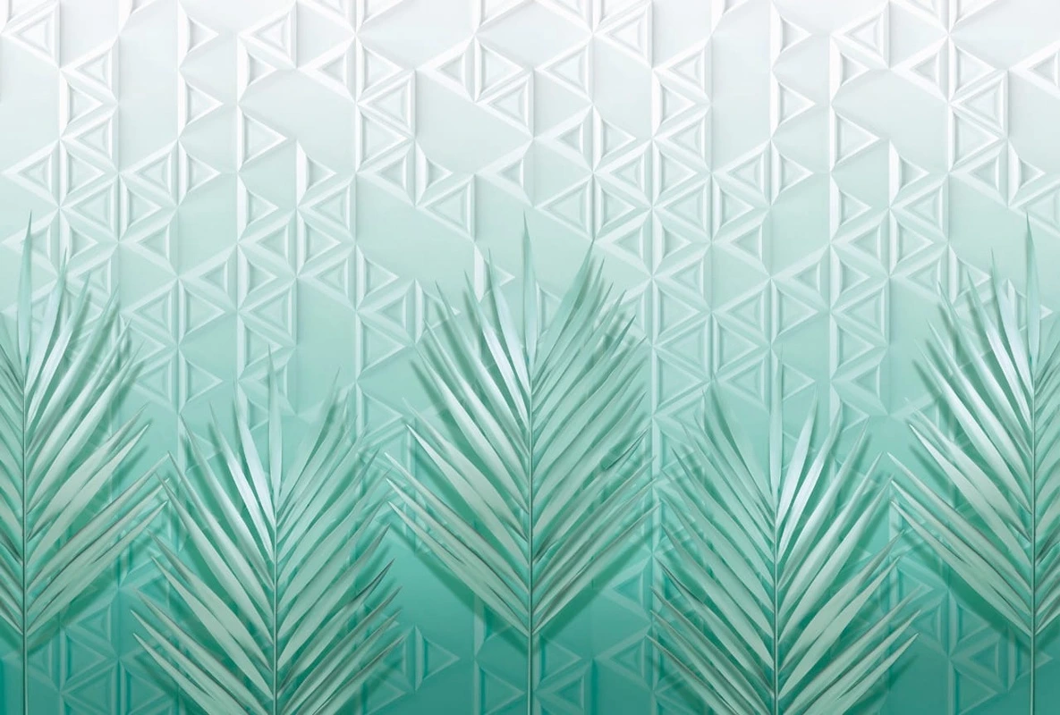 Фотообои на стену - геометрия, листья, зеленые