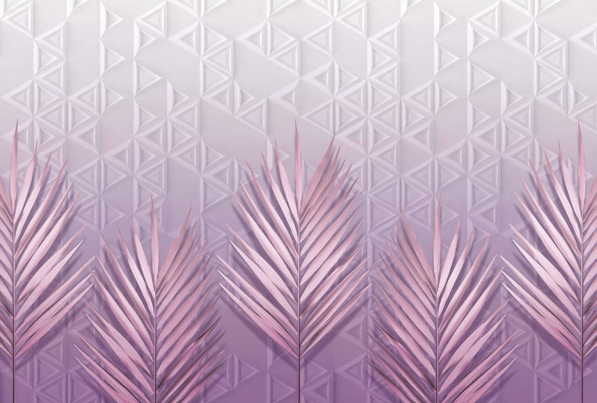 Фотообои на стену - геометрия, листья, сиреневые