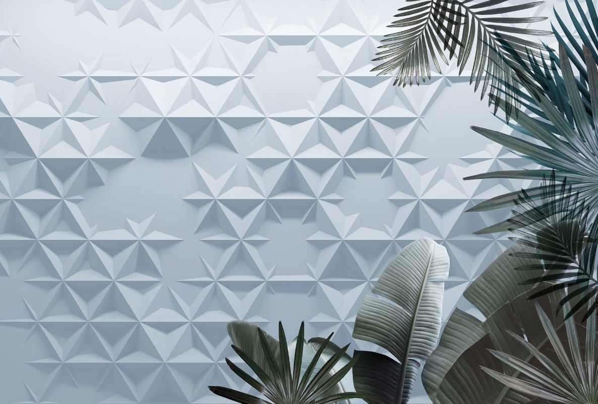 Фотообои и фрески на стену - геометрия, узор, листья, голубая