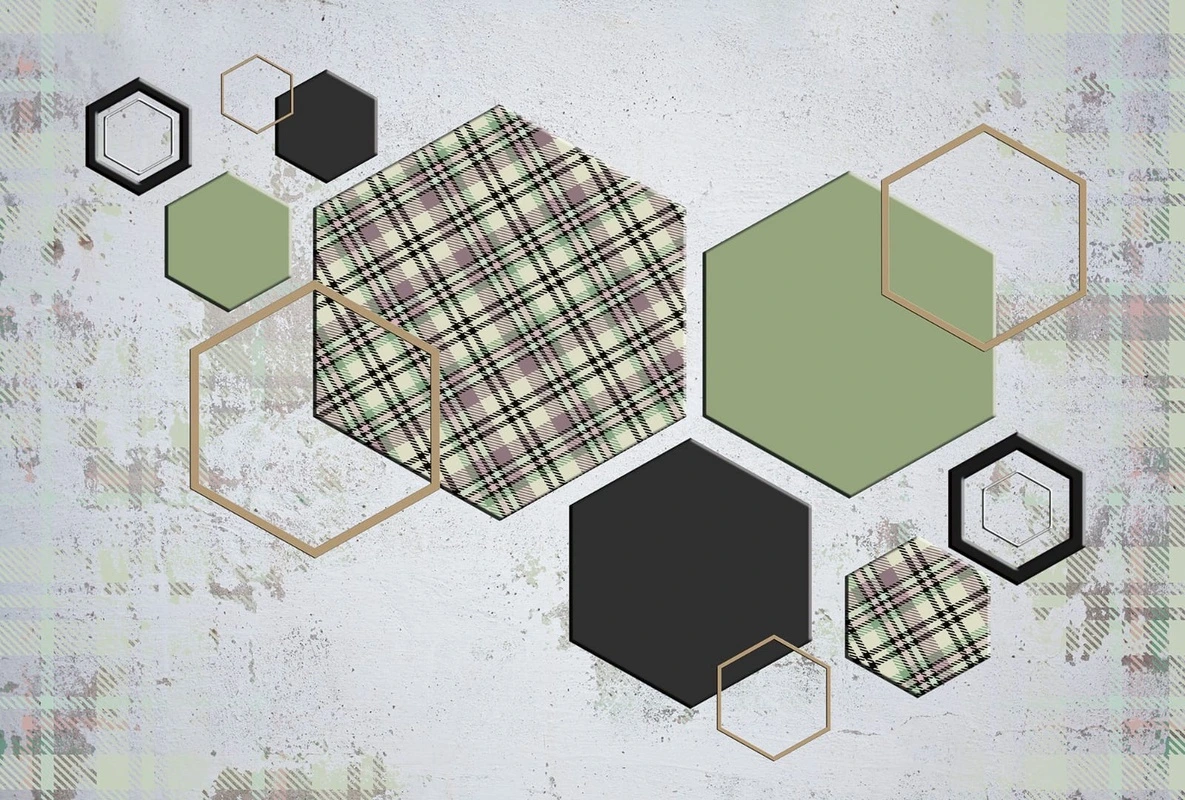 Фотообои и фрески на стену - геометрия, шестиугольники, зеленый