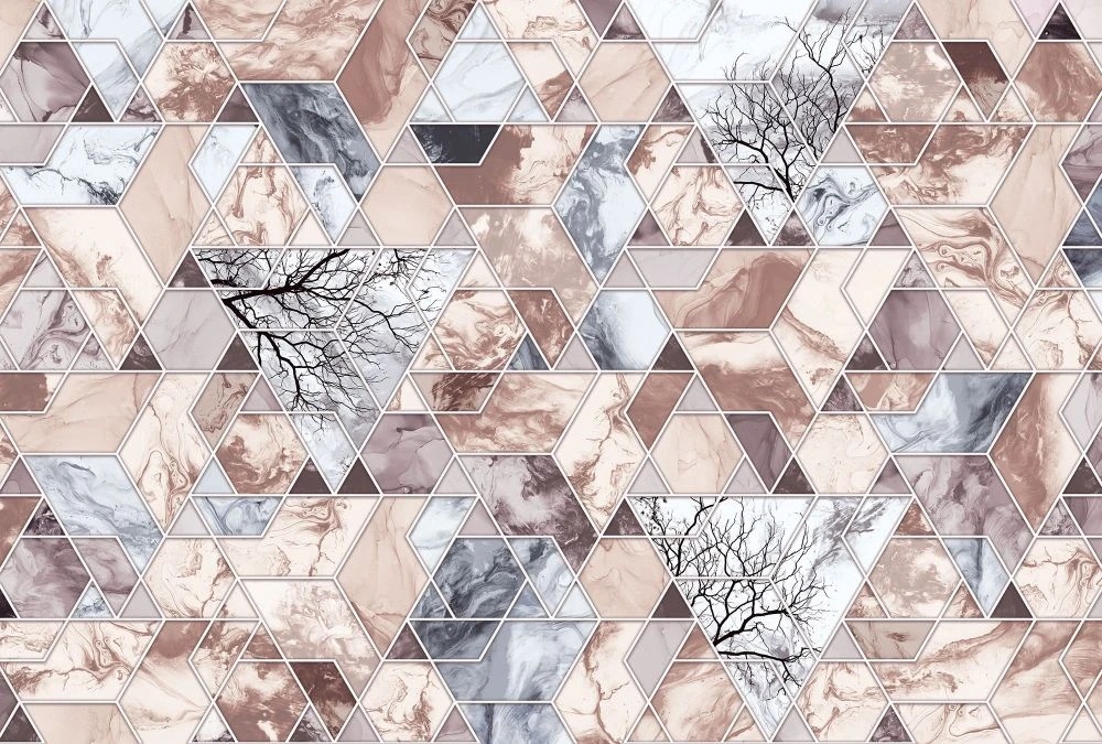 Фотообои и фрески на стену - абстракция, геометрия, бежево-голубая