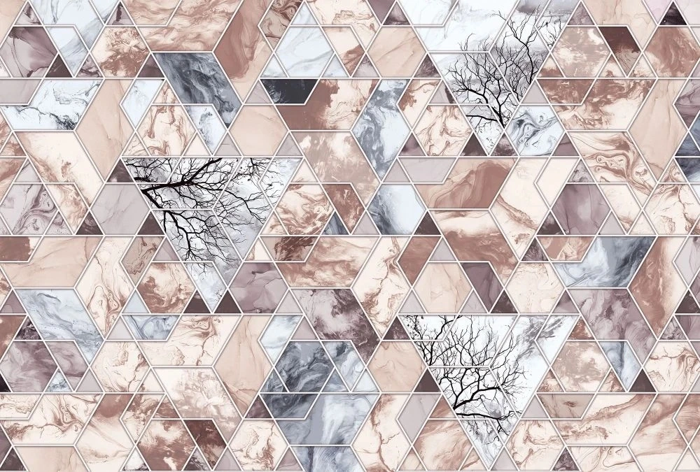 Фотообои и фрески на стену - абстракция, геометрия, бежево-голубая