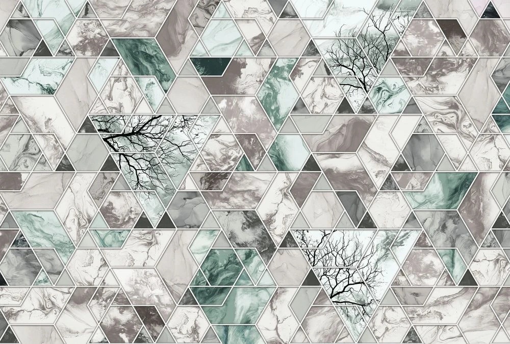 Фотообои и фрески на стену - абстракция, геометрия, бежево-зеленая