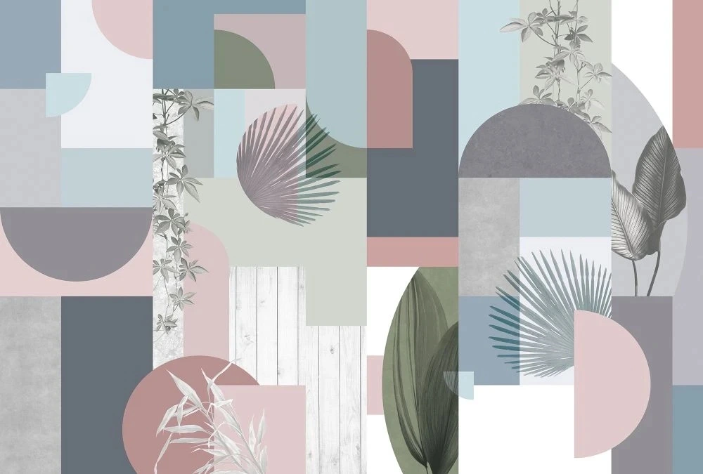 Фотообои и фрески на стену - абстракция, геометрия, розово-серая