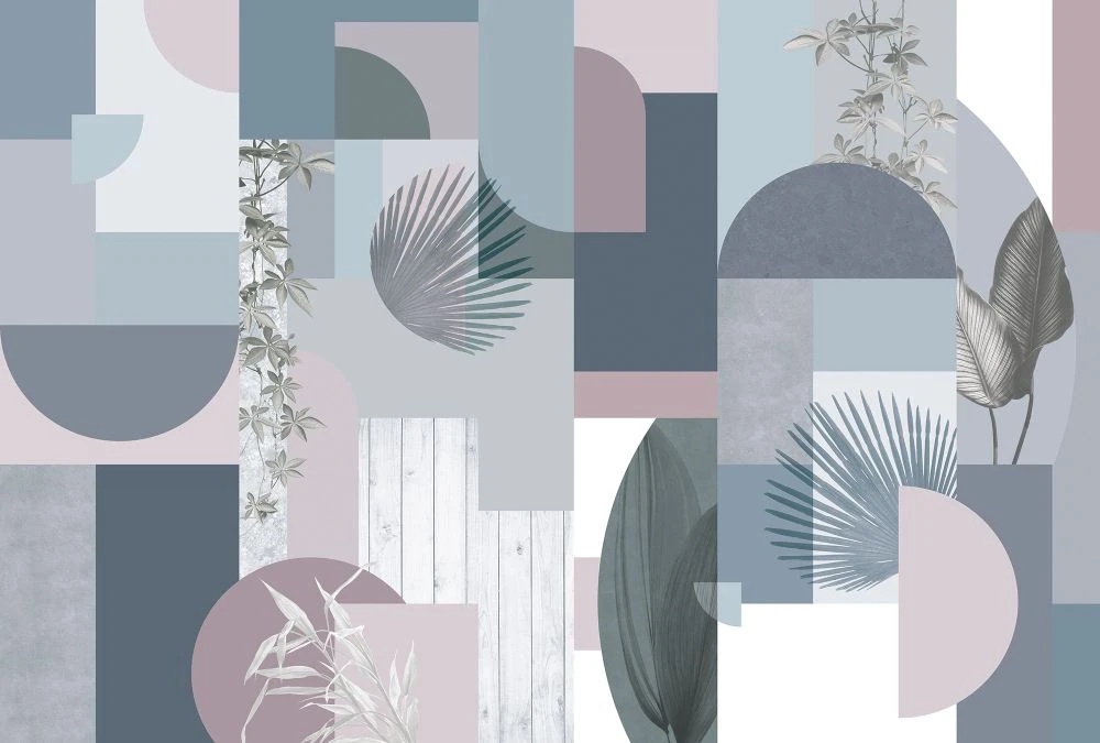 Фотообои и фрески на стену - абстракция, геометрия, серо-голубая