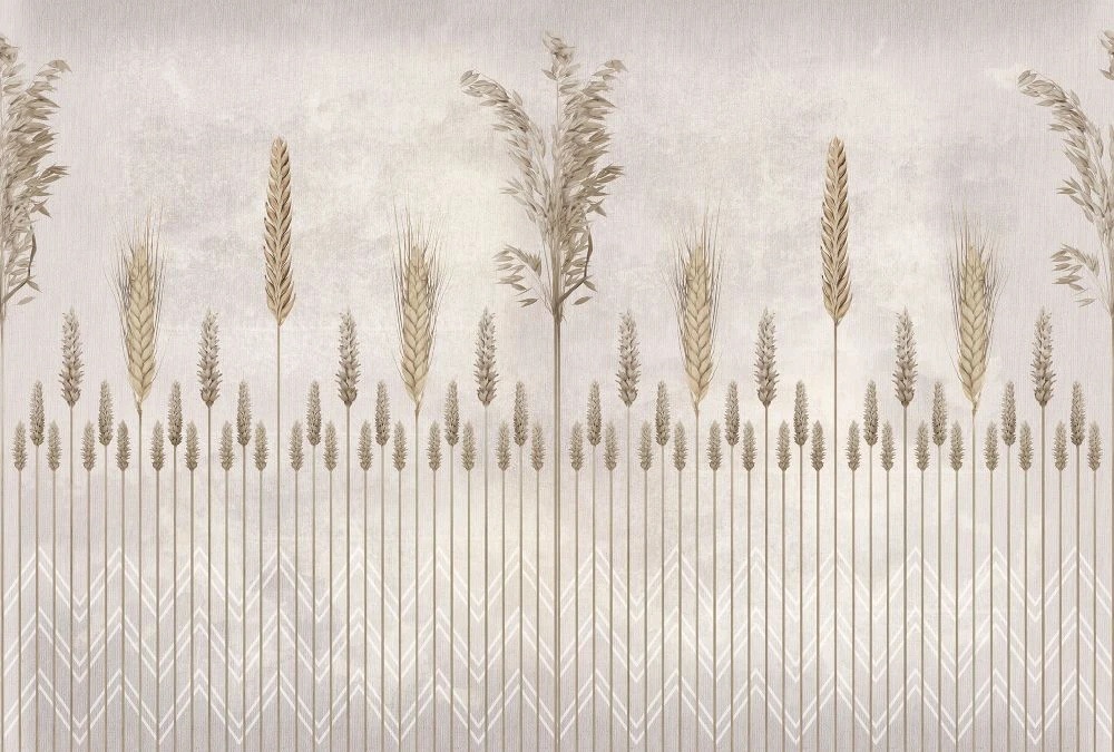 Фотообои на стену - бежевые, геометрия, колосья
