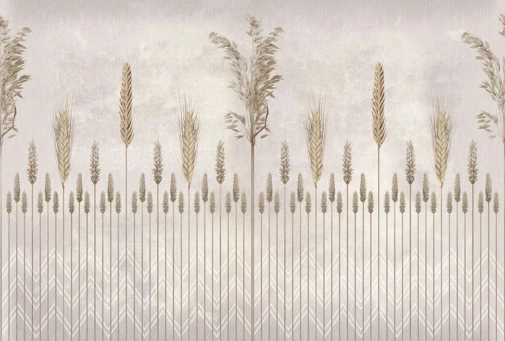 Фотообои на стену - бежевые, геометрия, колосья