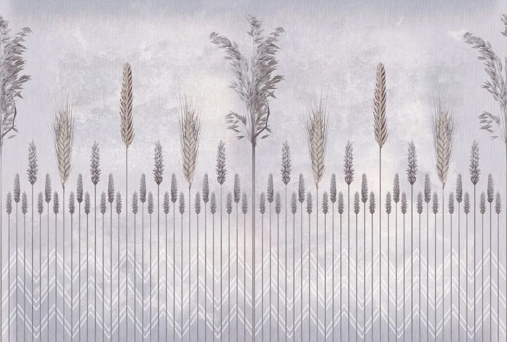 Фотообои на стену - геометрия, сиреневая, колосья