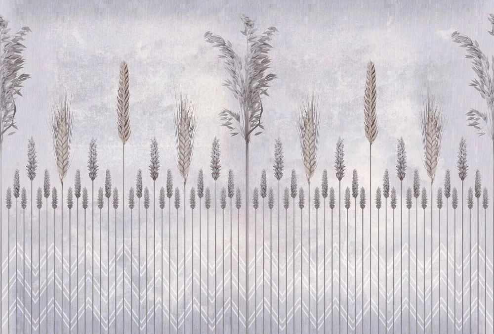 Фотообои и фрески на стену - геометрия, сиреневая, колосья