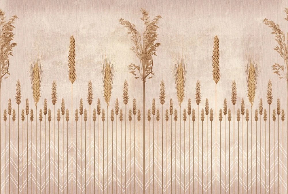 Фотообои на стену - геометрия, светло коричневые, колосья