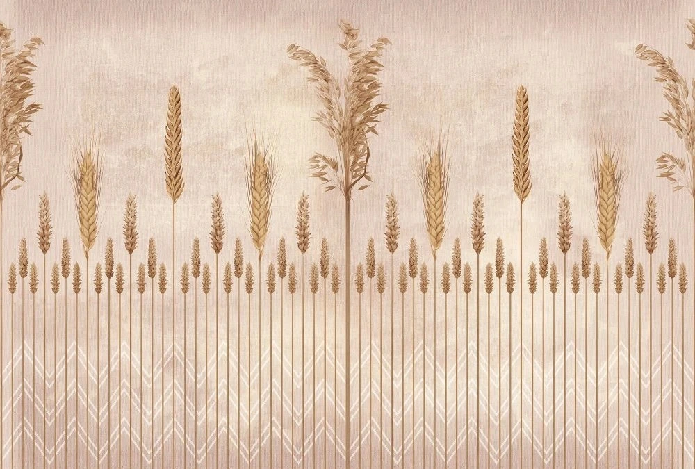 Фотообои на стену - геометрия, светло коричневые, колосья